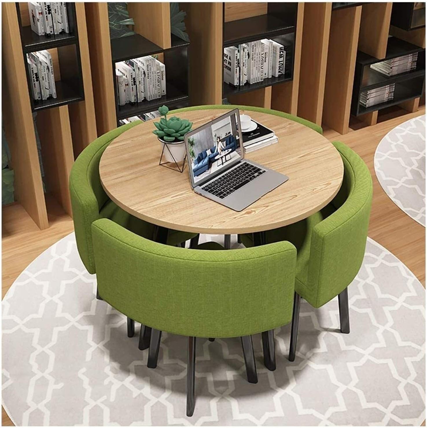 Tavolo conferenza rotondo moderno - verde elegante - tavolino con sedie - ufficio caffetteria sala pranzo-Nestgetmart