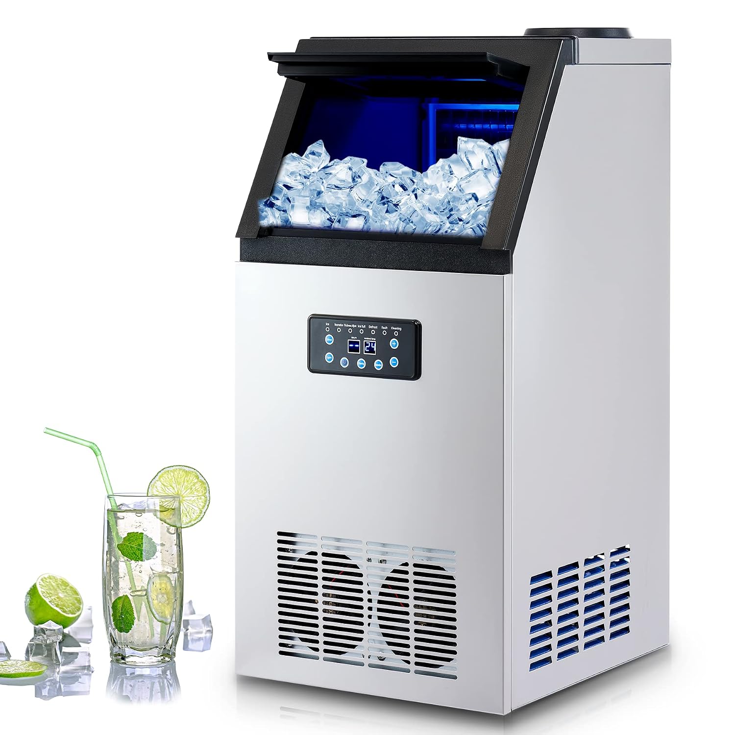 Macchina per ghiaccio commerciale 59 kg 24 h - Fabbricatore inox LCD - Capacità 10 L 300 W - Wilprep-Nestgetmart
