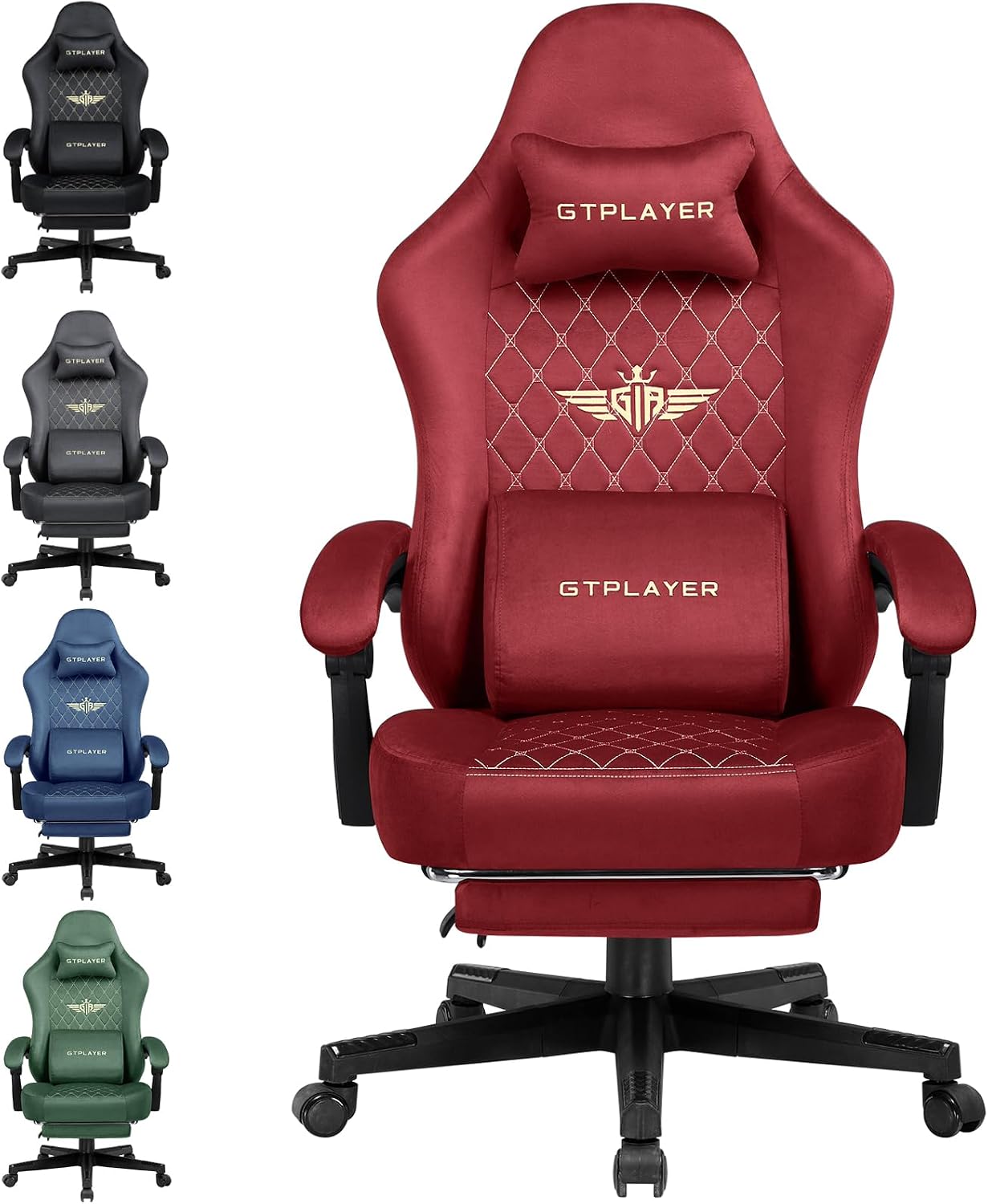 GTPLAYER Sedia gaming ergonomica - rossa in tela - girevole regolabile - cuscino a molla poggiapiedi-Nestgetmart