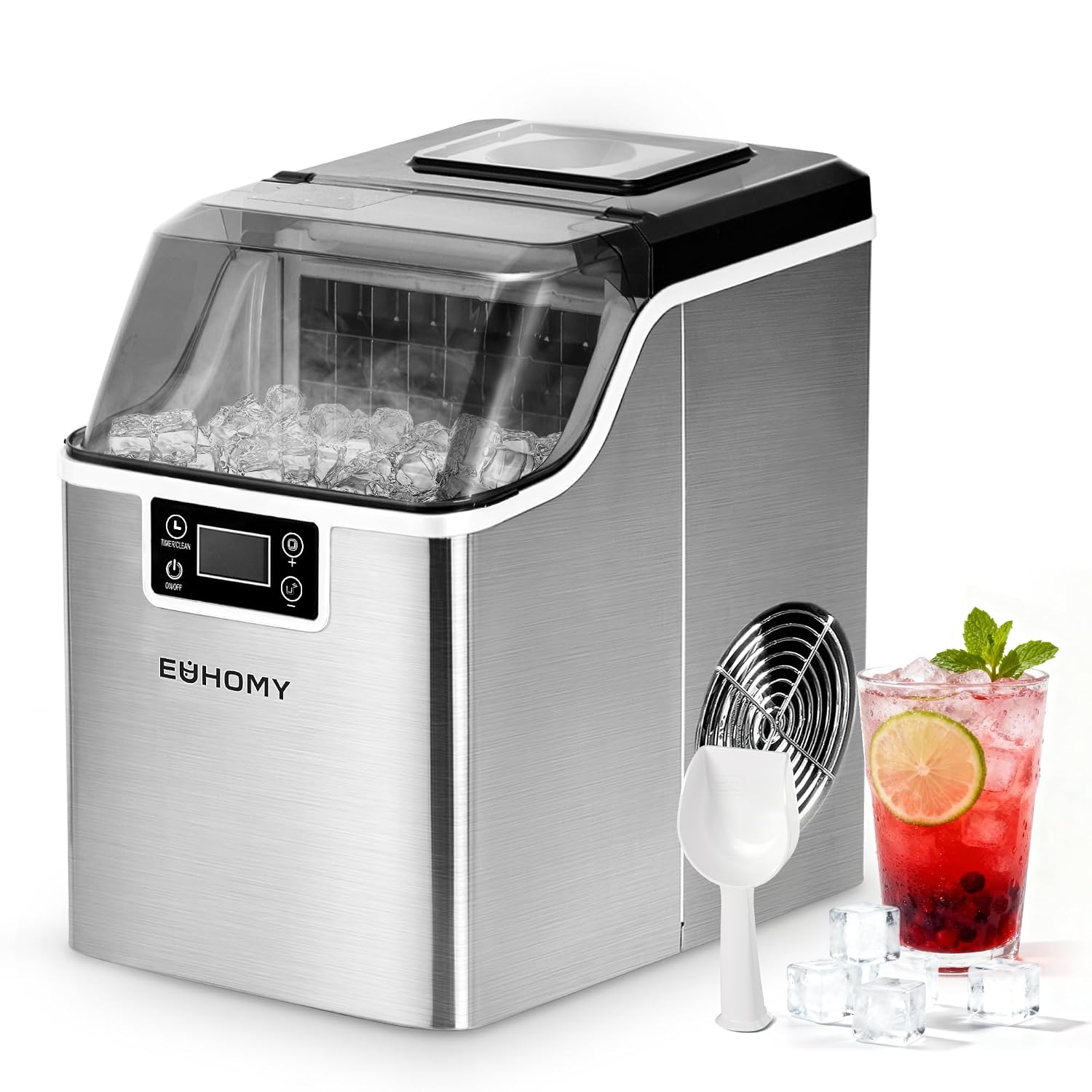 Macchina del ghiaccio casa 20,5 kg 24 h - 24 cubetti in 13 minuti - Serbatoio 3,2 L inox - EUHOMY HZB 20AF-Nestgetmart