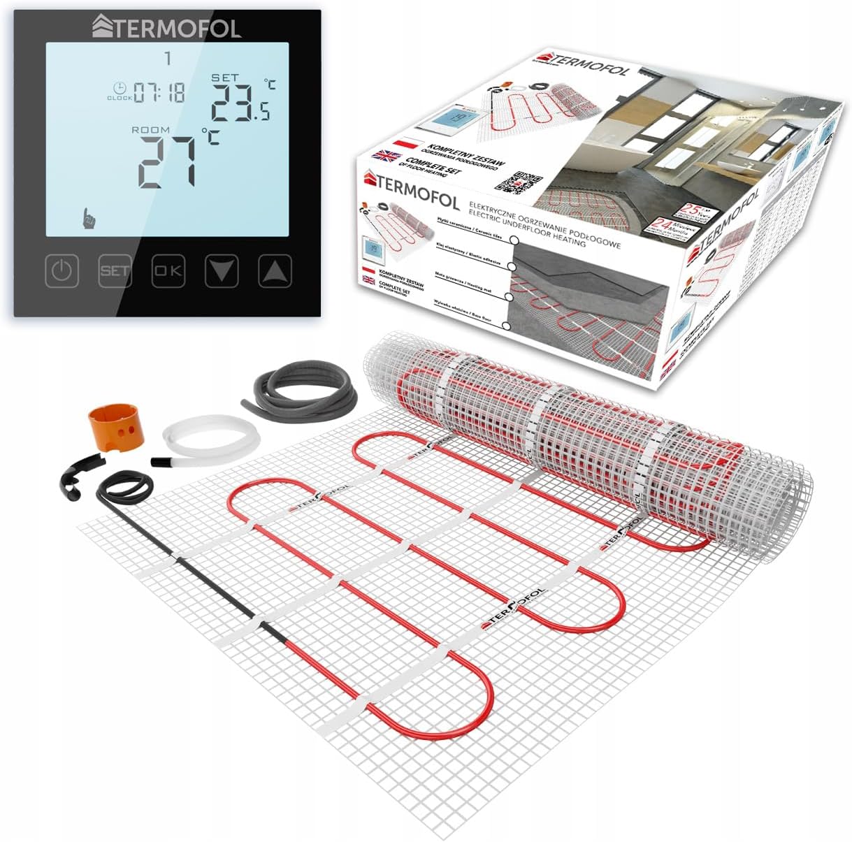 Kit riscaldamento elettrico a pavimento 5 m2 - Tappetino 150 W m2 con termostato - Per bagno soggiorno cucina - Termofol-Nestgetmart