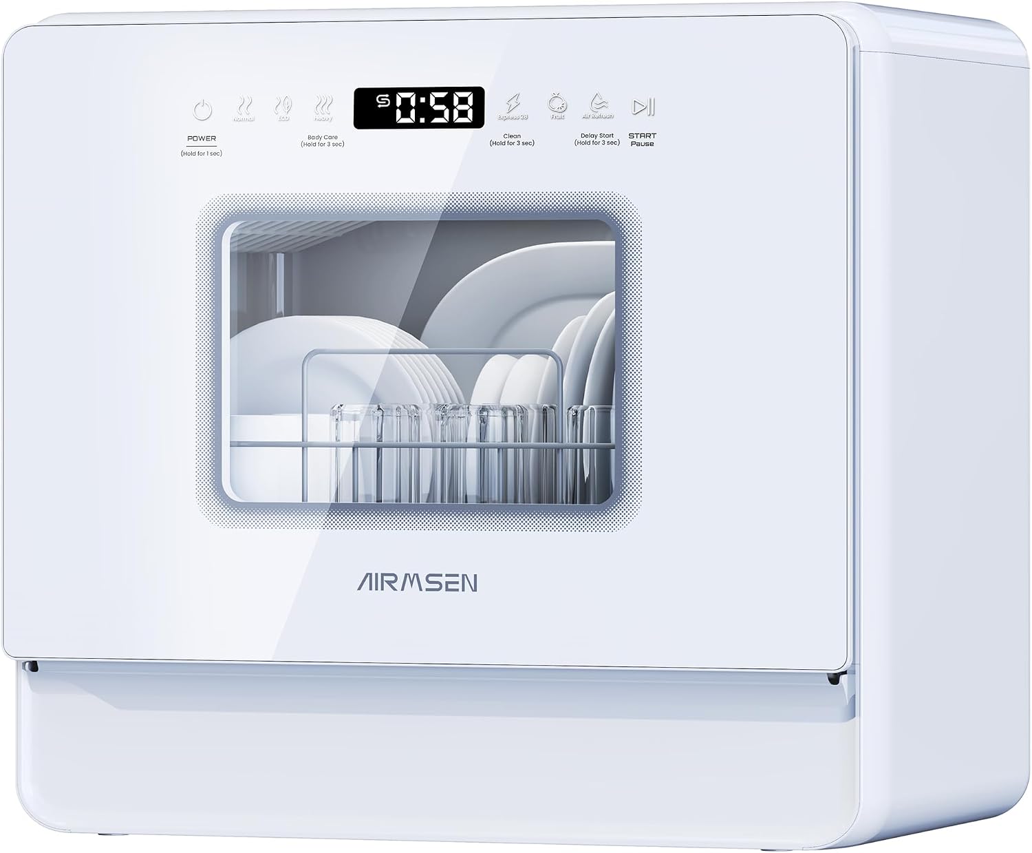 AIRMSEN Lavastoviglie da tavolo bianca - Mini lavastoviglie 5 L - 7 e 2 programmi - Controllo touch LED-Nestgetmart