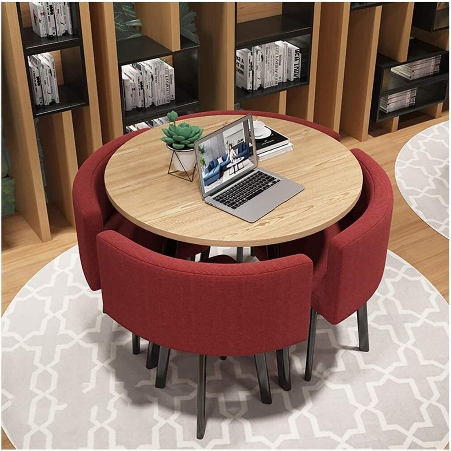 Tavolo conferenza rotondo moderno - rosso cotone lino - tavolino con sedie - ufficio soggiorno caffetteria-Nestgetmart