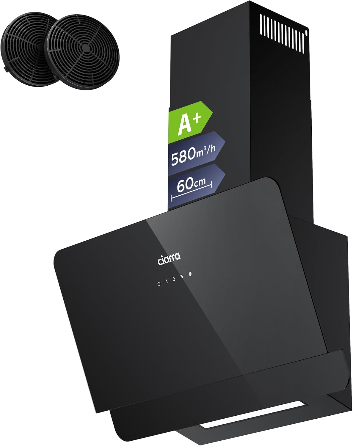 Ciarra CBCB6765C Cappa aspirante inclinata 60 cm - nera LED - 650 metri cubi ora - filtri carbone inclusi-Nestgetmart