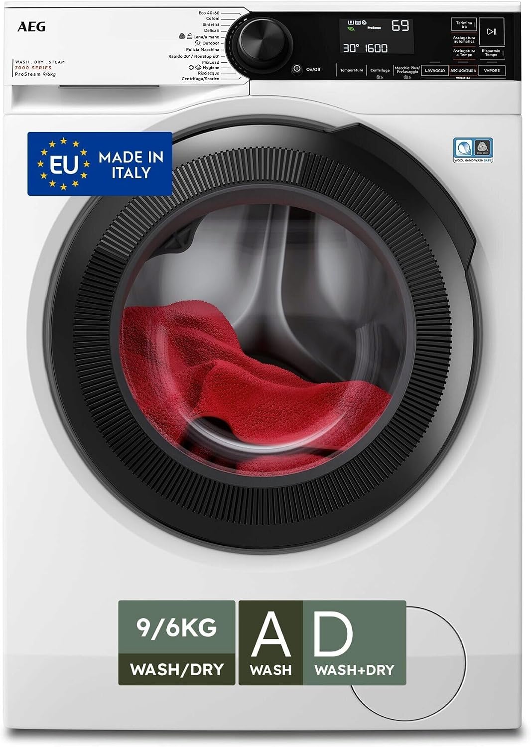 AEG Serie 7000 PROSTEAM - Lavasciuga 9 kg - 1600 giri - PreciseLoad MixLoad acciaio inox-Nestgetmart