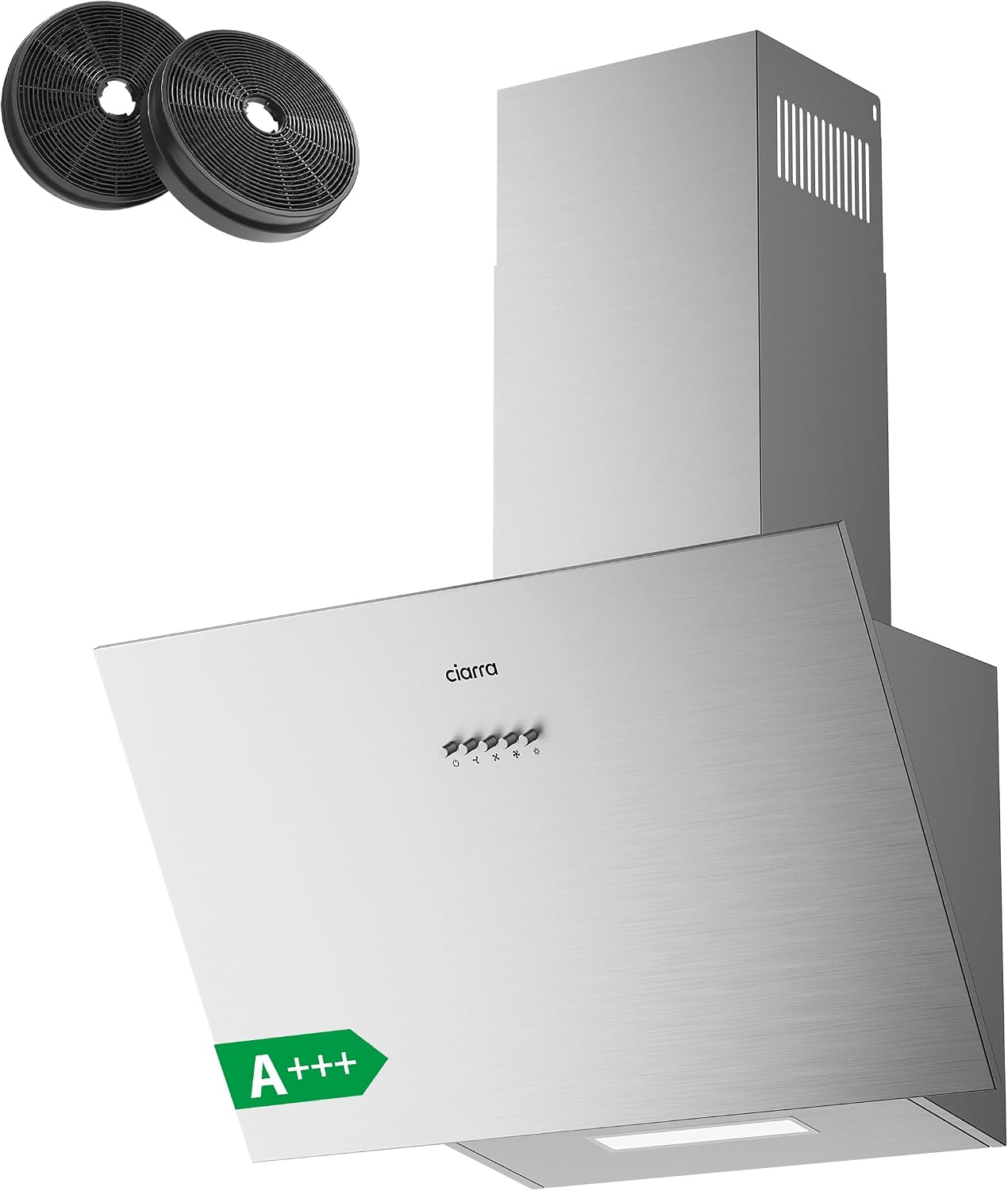 CIARRA CBCS6762A Cappa aspirante inclinata 60 cm - acciaio inox silver - 650 metri cubi ora - filtri carbone-Nestgetmart