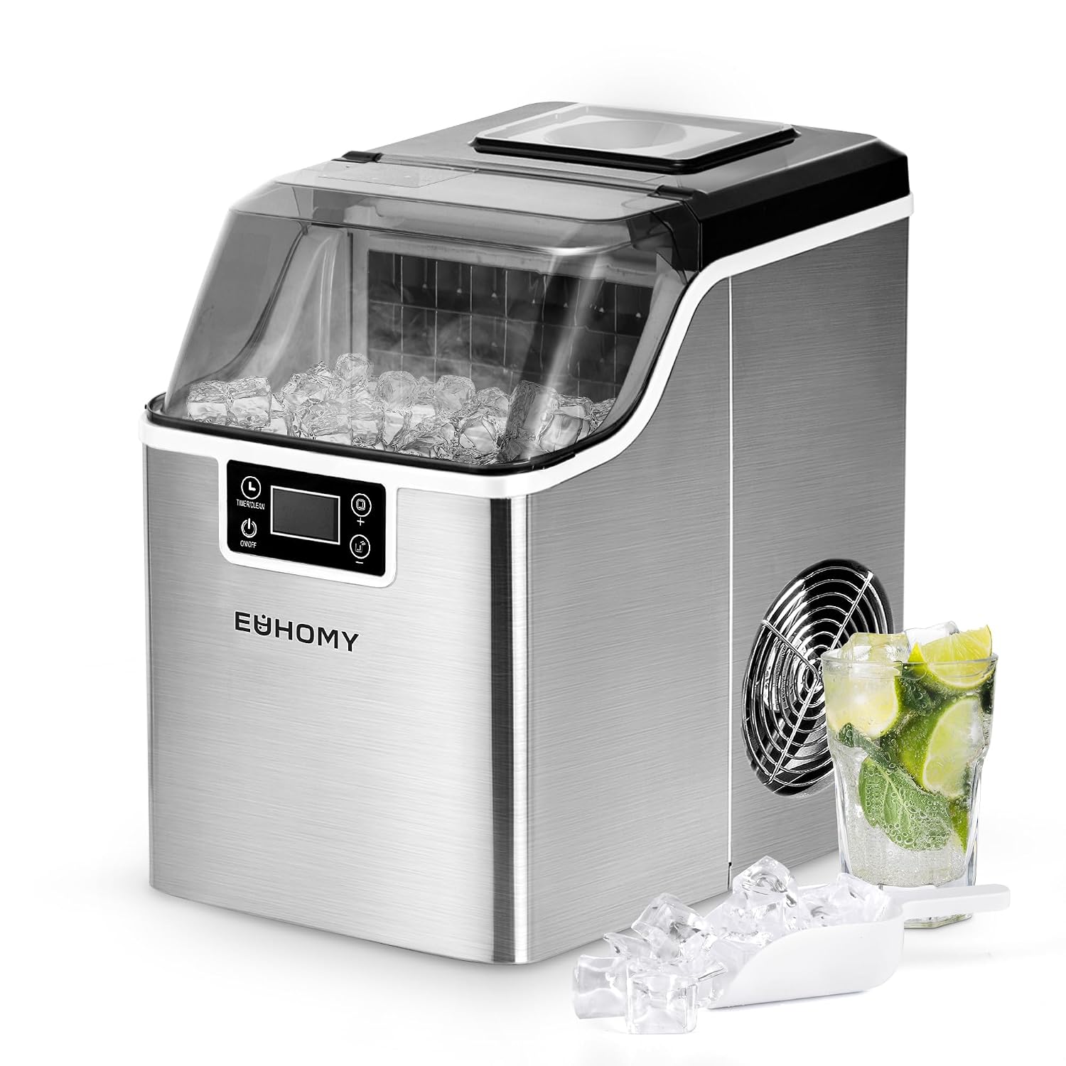 Macchina per cubetti di ghiaccio 24 kg 24 h - 24 cubetti in 13 minuti - Serbatoio 3,2 L inox - EUHOMY-Nestgetmart