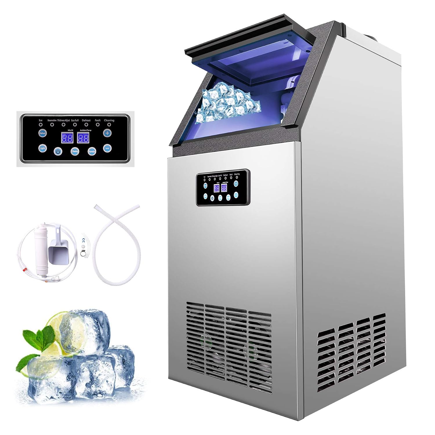 Macchina ghiaccio commerciale 59 kg 24 h - Fabbricatore cubetti con schermo LCD - 495 W 220 V - Z ZELUS-Nestgetmart