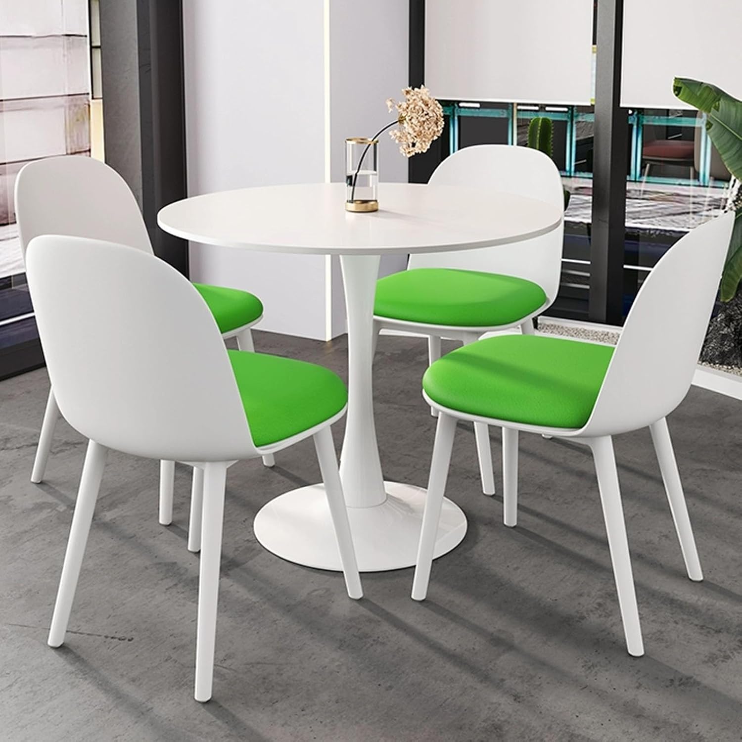 Set tavolo e sedie rotondo 5 pezzi - 1 tavolo 4 sedie in pelle PU - colore Green - contemporaneo-Nestgetmart