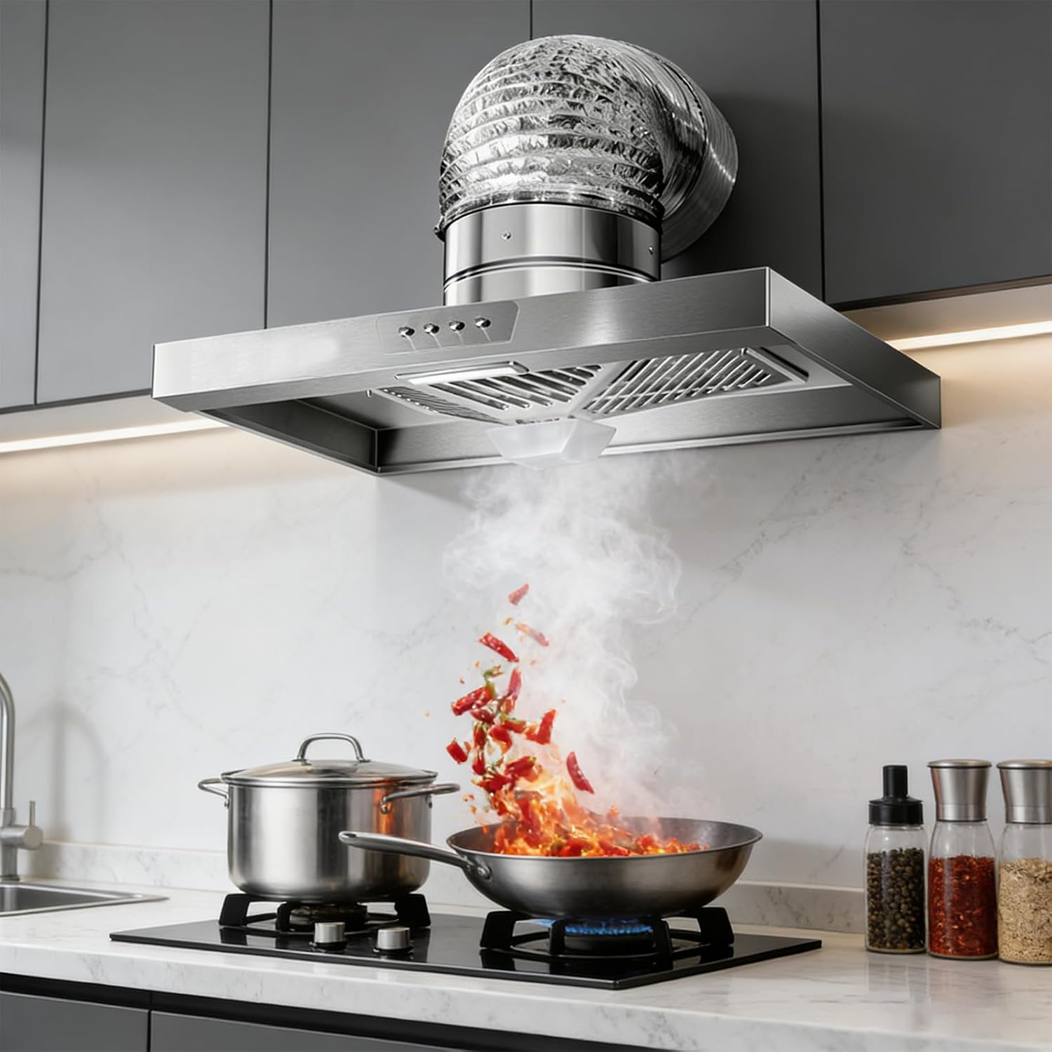 Cappa aspirante cucina parete - 7 pollici 80 W - metallo 220 V - doppia velocita per ristorante-Nestgetmart
