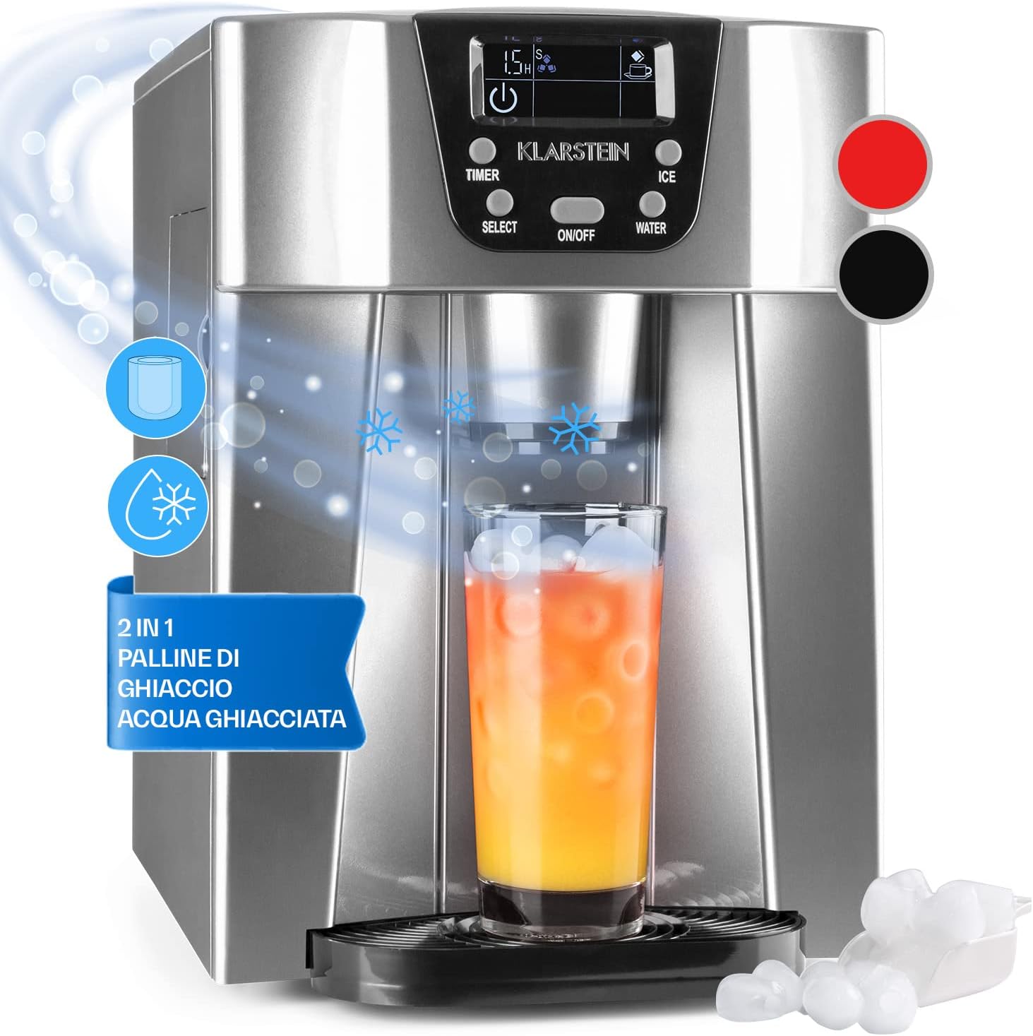 Macchina per Ghiaccio 12 kg - Fabbricatore Cubetti con Serbatoio 2 L - Macchina per Bevande e Cucina - Klarstein Ice Volcano-Nestgetmart