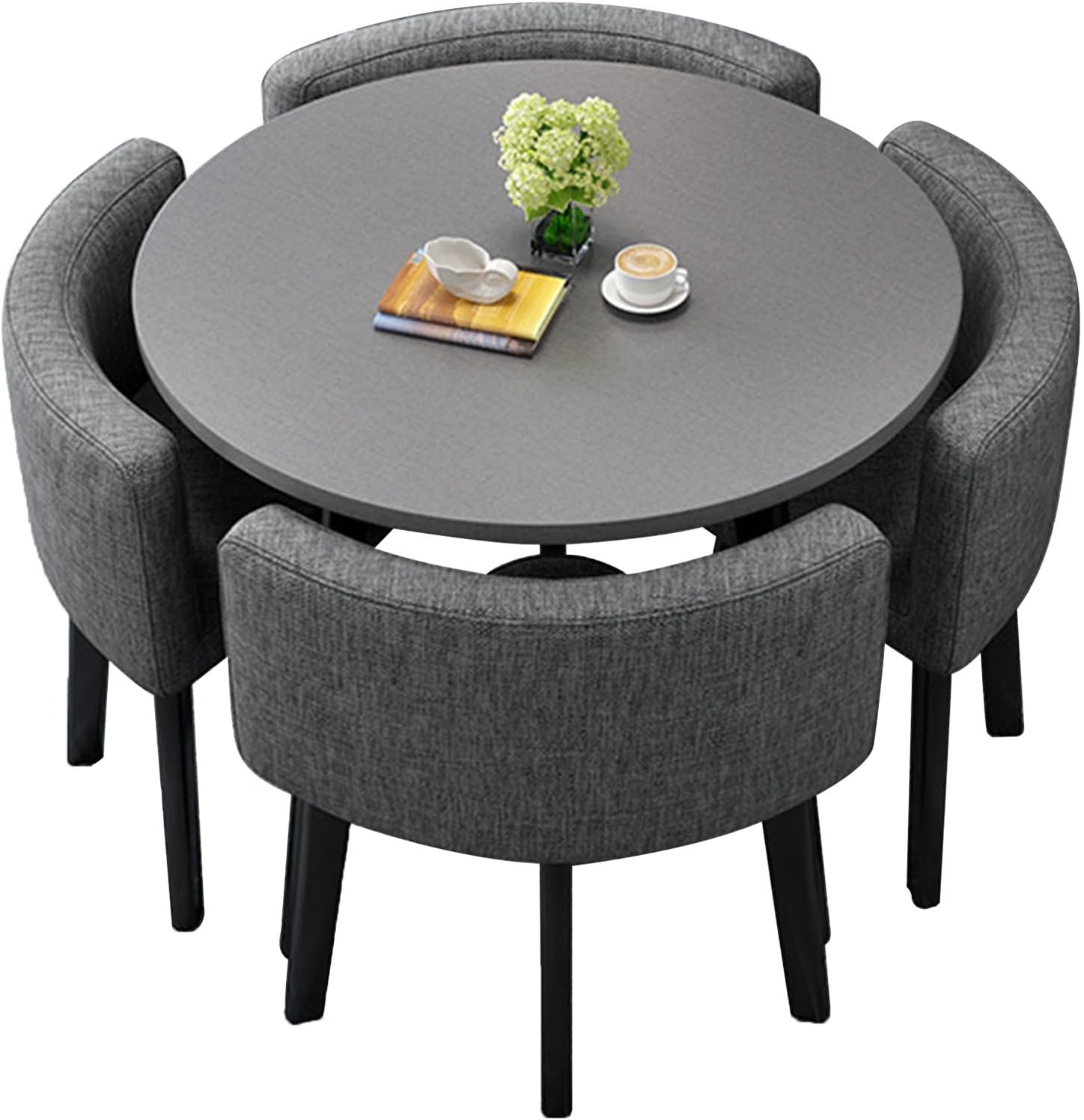 Tavolo rotondo Generic - 90 cm con 4 sedie grigie - sala pranzo ufficio - casa giardino ristorante-Nestgetmart