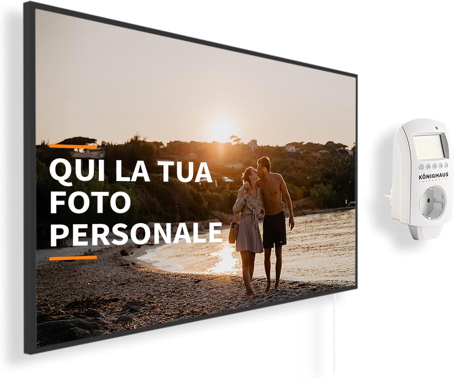 Könighaus Riscaldatore infrarossi personalizzabile 1200 W - cornice nera - termostato - TUV SUD-Nestgetmart