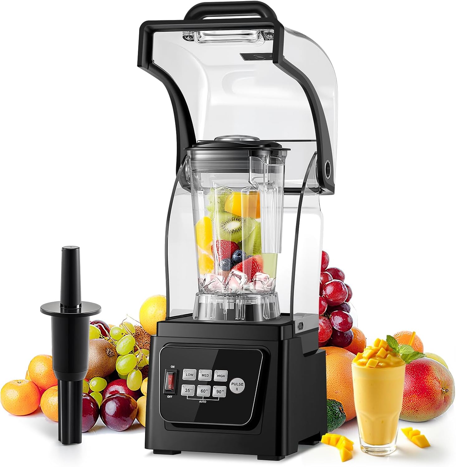 Huanyu frullatore commerciale silenzioso - involucro acustico 2 L - 1600 W - nero con conto alla rovescia-Nestgetmart