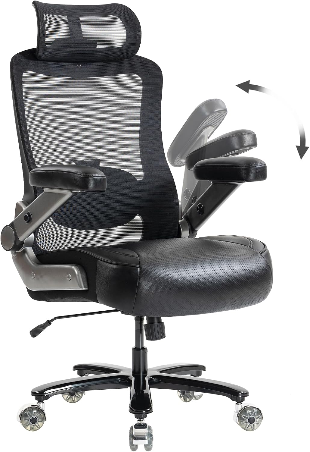 Sedia ufficio ergonomica 350 kg - nera rete - supporto lombare - braccioli ribaltabili-Nestgetmart