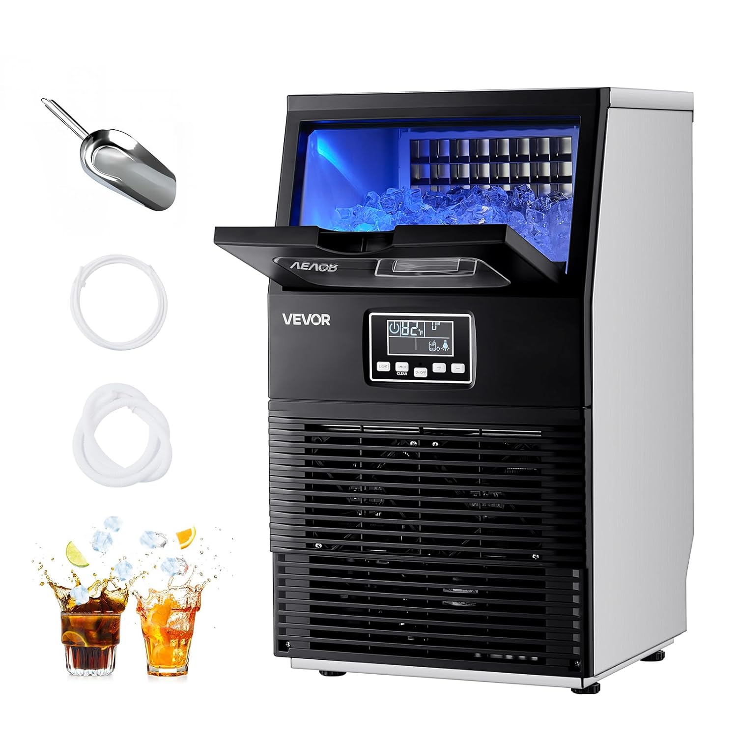 VEVOR Macchina cubetti ghiaccio commerciale - acciaio inox 36 kg giorno - display LED - autopulente-Nestgetmart