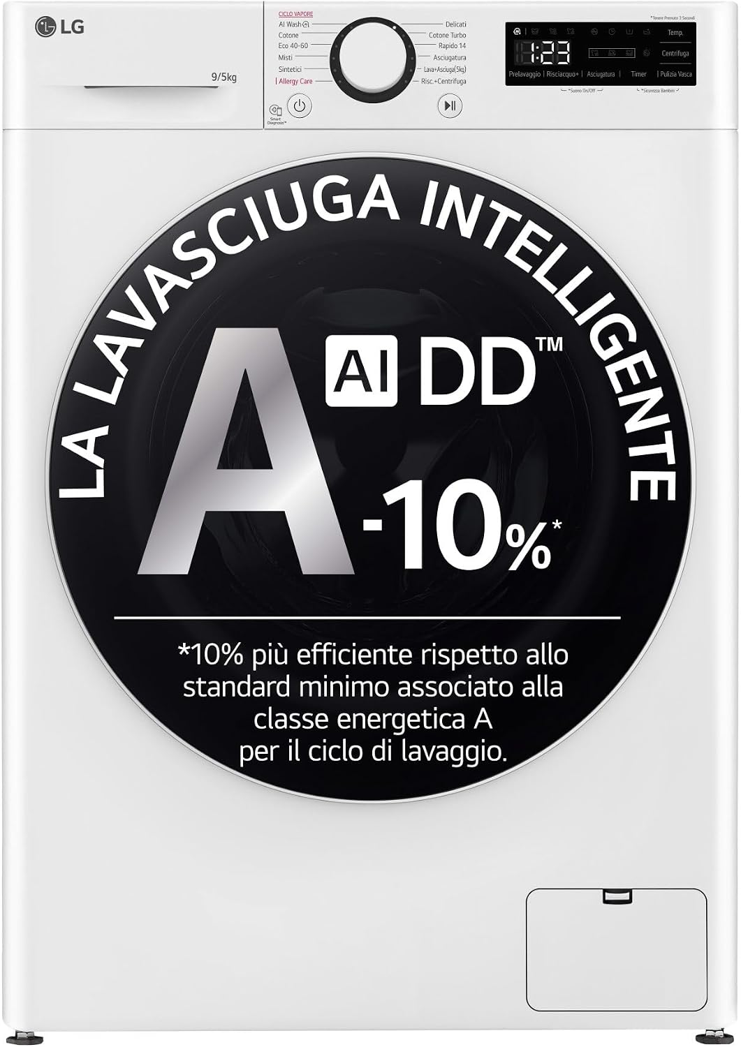 LG D2R5S09TSWW lavasciuga slim - 9 kg lavaggio 5 kg asciugatura - bianca 1200 giri - AI DD e vapore-Nestgetmart