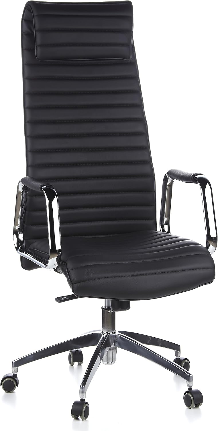 Poltrona girevole HJH Office ASPERA 20 - pelle nera - schienale alto - altezza regolabile con braccioli-Nestgetmart