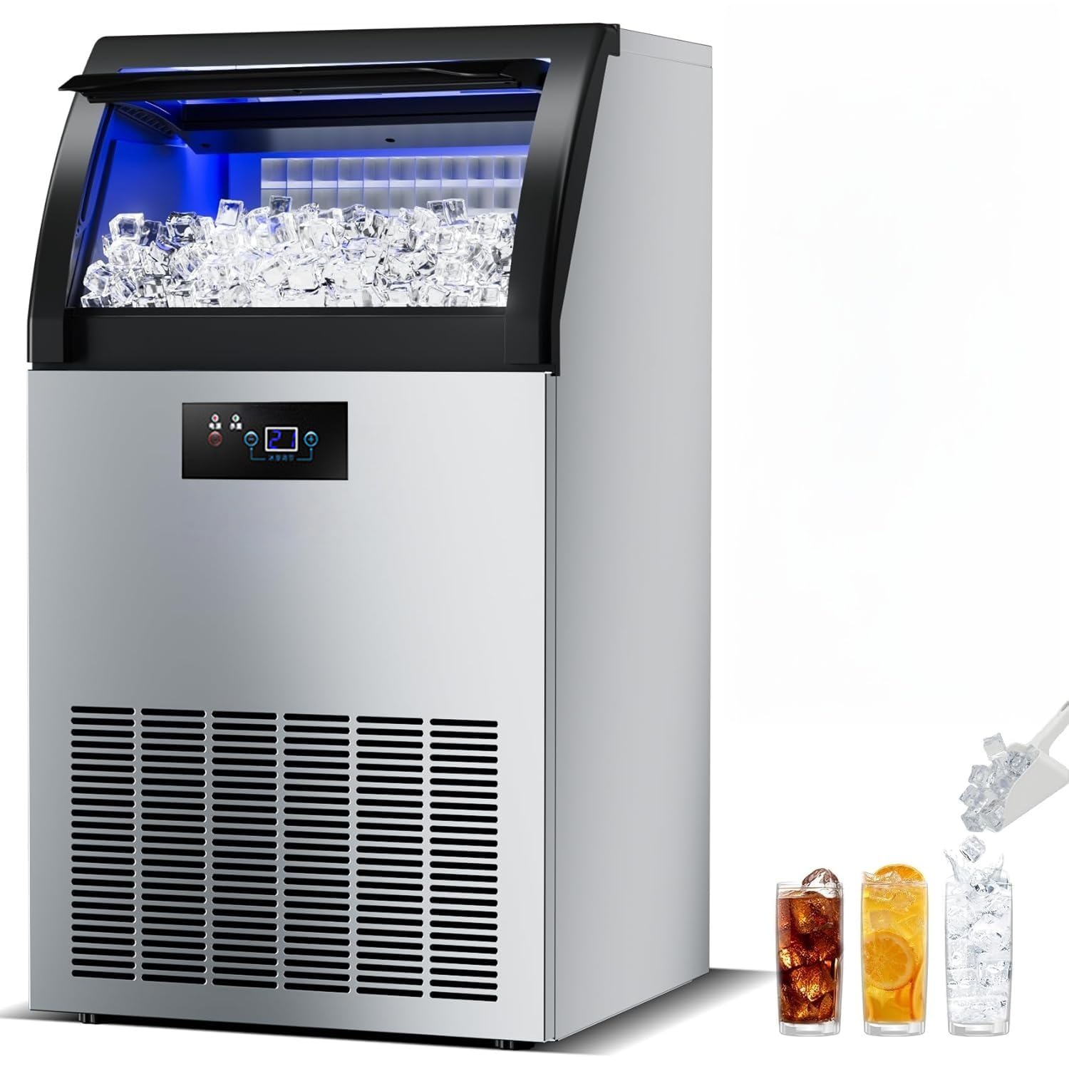 Macchina per ghiaccio commerciale 60 kg 24 h - Fabbricatore 40 vassoi LCD - Stoccaggio 15 kg 350 W - 60KGSYZBJ-Nestgetmart