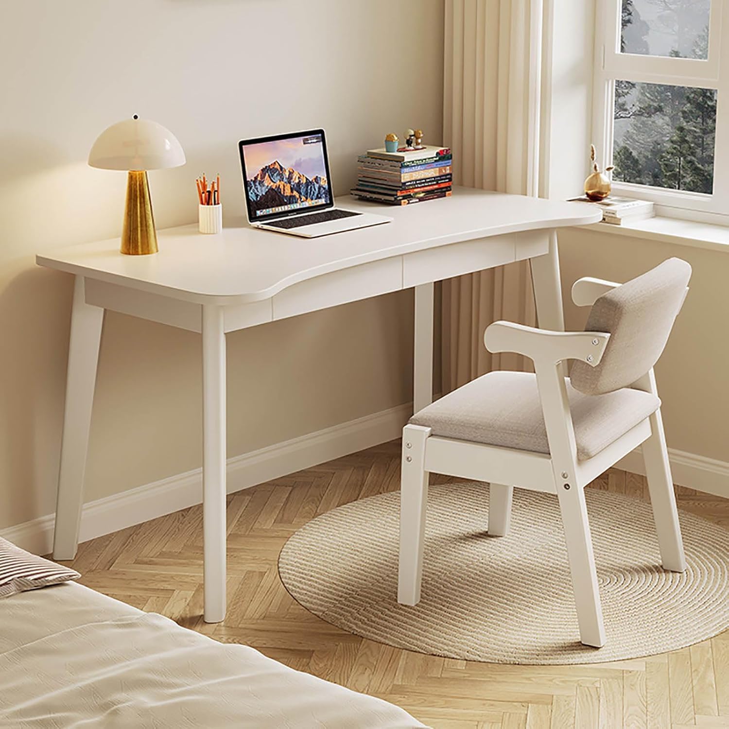 Scrivania computer in legno - 100 x 60 x 75 cm bianca - piano rettangolare - workstation home office-Nestgetmart
