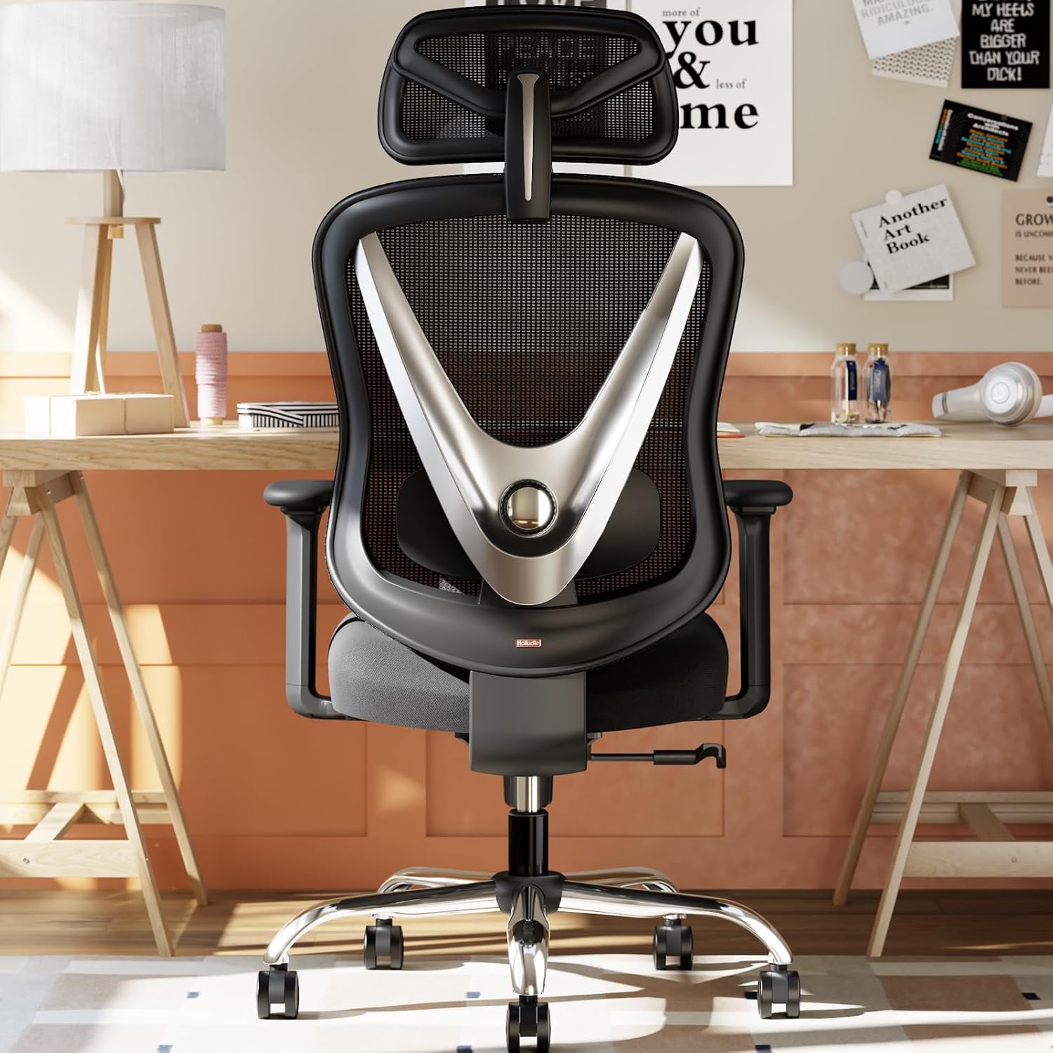 Sedia ufficio ergonomica - nera supporto lombare 3D - braccioli 3D - design a V per casa ufficio-Nestgetmart