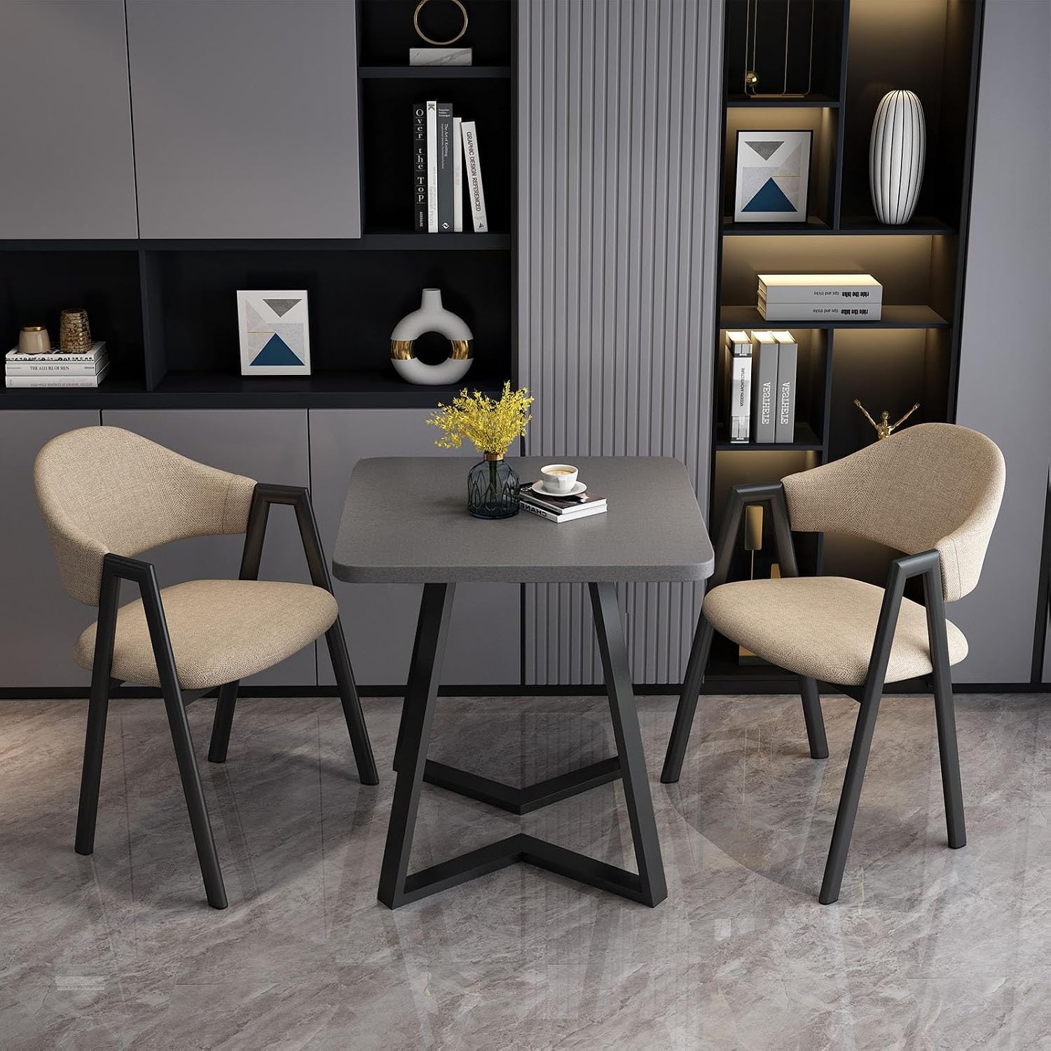 Set tavolo ufficio GUQASDV - 3 pezzi per 2 persone - nero e bianco - conferenza negoziazione-Nestgetmart