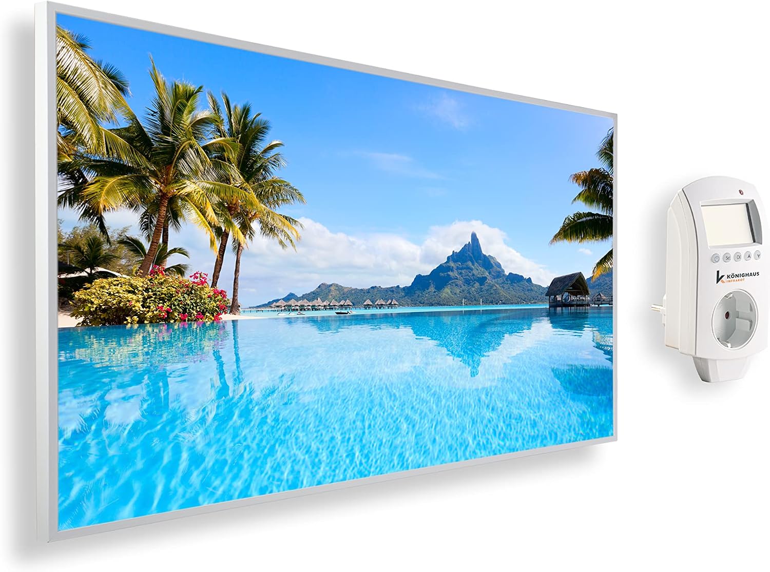 Riscaldatore a infrarossi Könighaus 1200 W - termostato smart con app - pannello da parete - cornice bianca Isola di Bora Bora-Nestgetmart