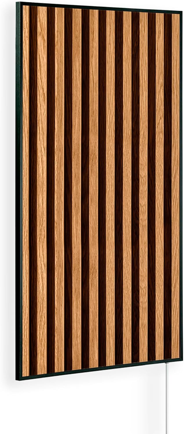 Pannello riscaldante a infrarossi Könighaus 800 W - corpo ultrapiatto da interno - termostato smart - cornice nera motivo legno-Nestgetmart