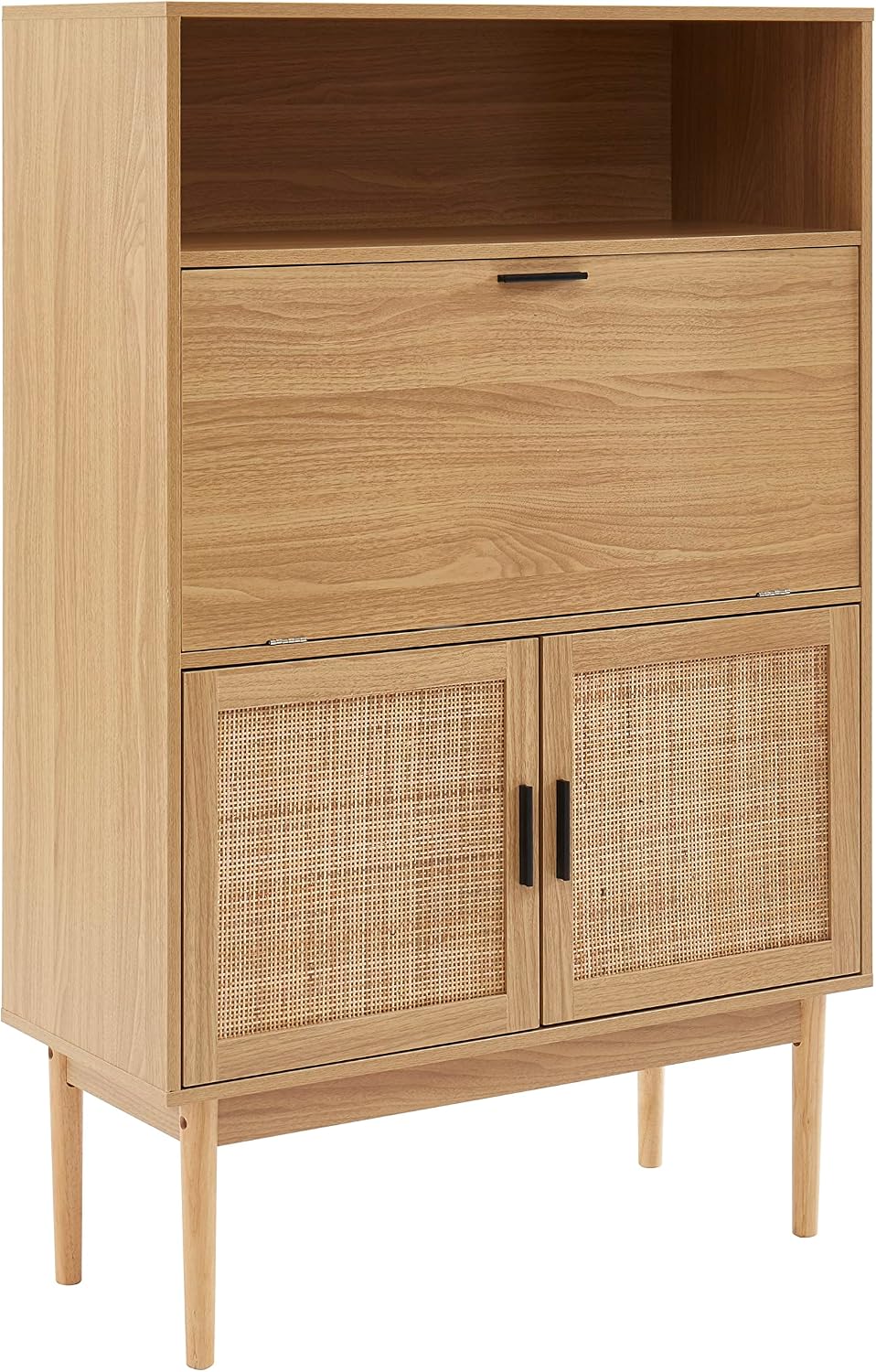 Segretaria BAITA Amana - 90 cm beige - legno legno ingegnerizzato rattan - scrivania salvaspazio-Nestgetmart