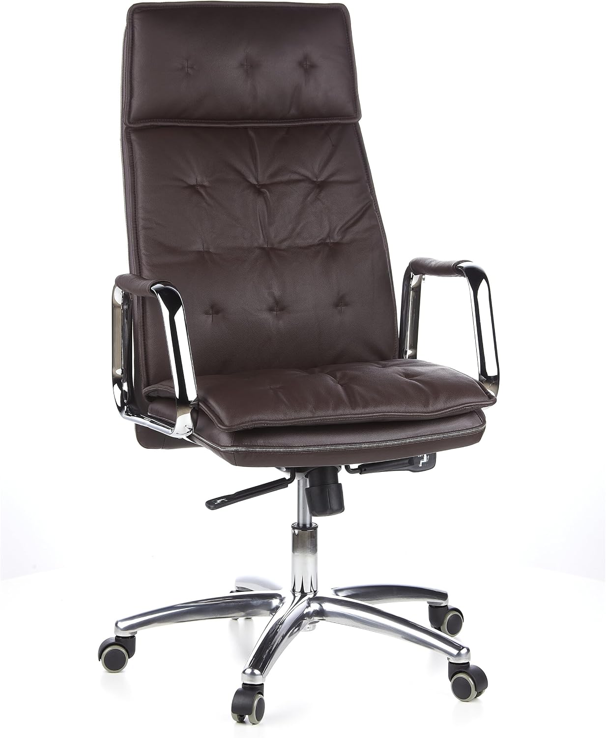HJH Office VILLA 20 Poltrona ufficio - marrone pelle - schienale alto - altezza regolabile-Nestgetmart