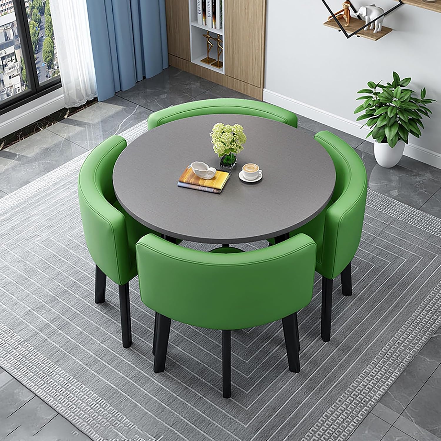 Tavolo pranzo rotondo Generic - 70 cm con 4 sedie verdi - cucina sala pranzo - ufficio conferenze-Nestgetmart