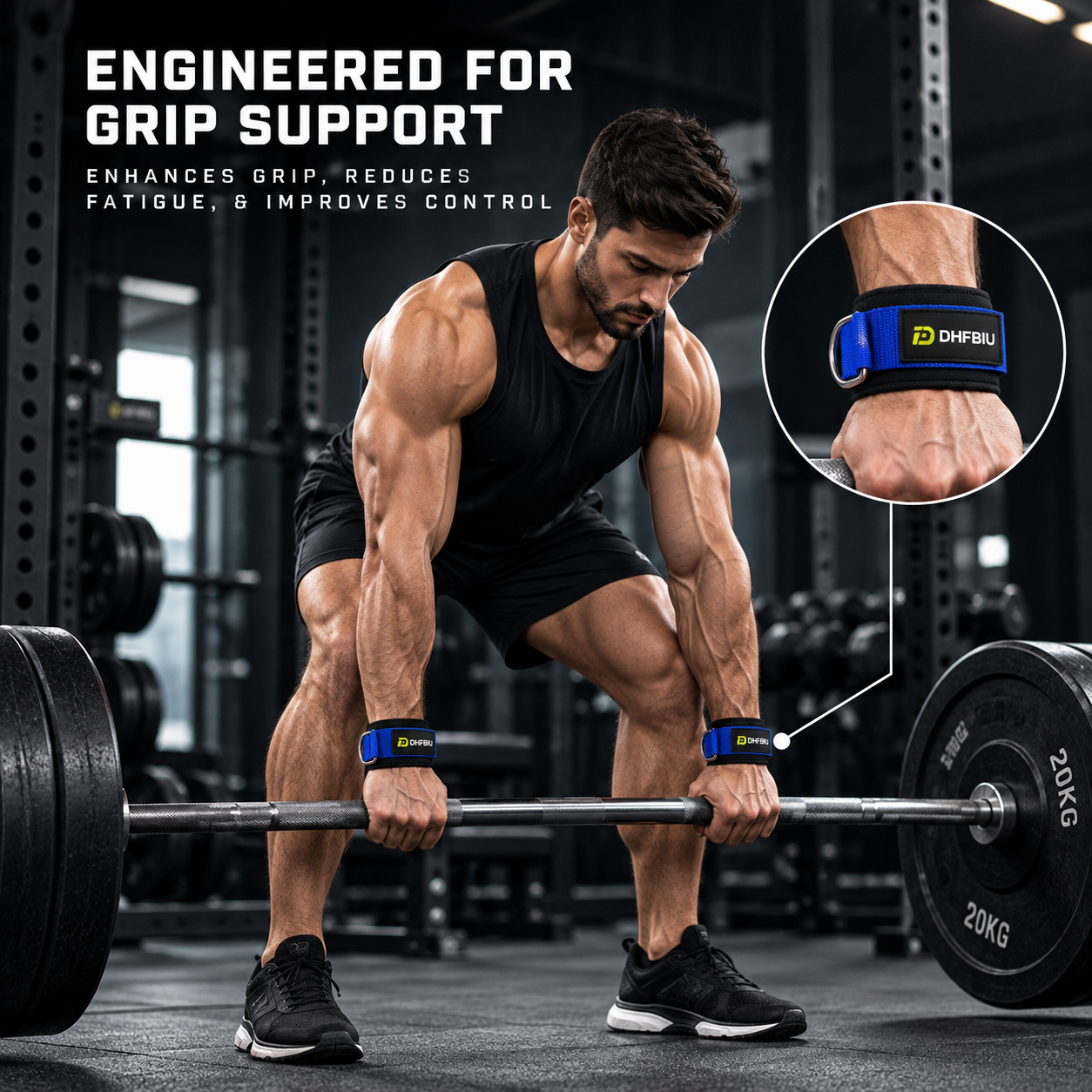 DHFBIU Straps para Gimnasio, 2 Correas de Levantamiento de Pesas con Anillo en D, Muñequeras Acolchadas Antideslizantes para Peso Muerto, Remo y Entrenamiento de Fuerza