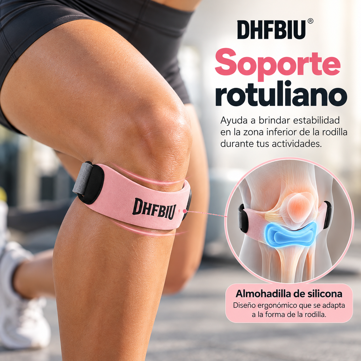 Rodillera Deportiva DHFBIU, Banda Rotuliana Ajustable con Almohadilla de Silicona, Soporte para Rodilla para Correr, Gimnasio y Entrenamiento, Rosa, 2 Piezas