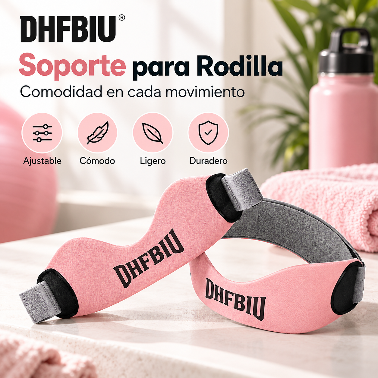 Rodillera Deportiva DHFBIU, Banda Rotuliana Ajustable con Almohadilla de Silicona, Soporte para Rodilla para Correr, Gimnasio y Entrenamiento, Rosa, 2 Piezas