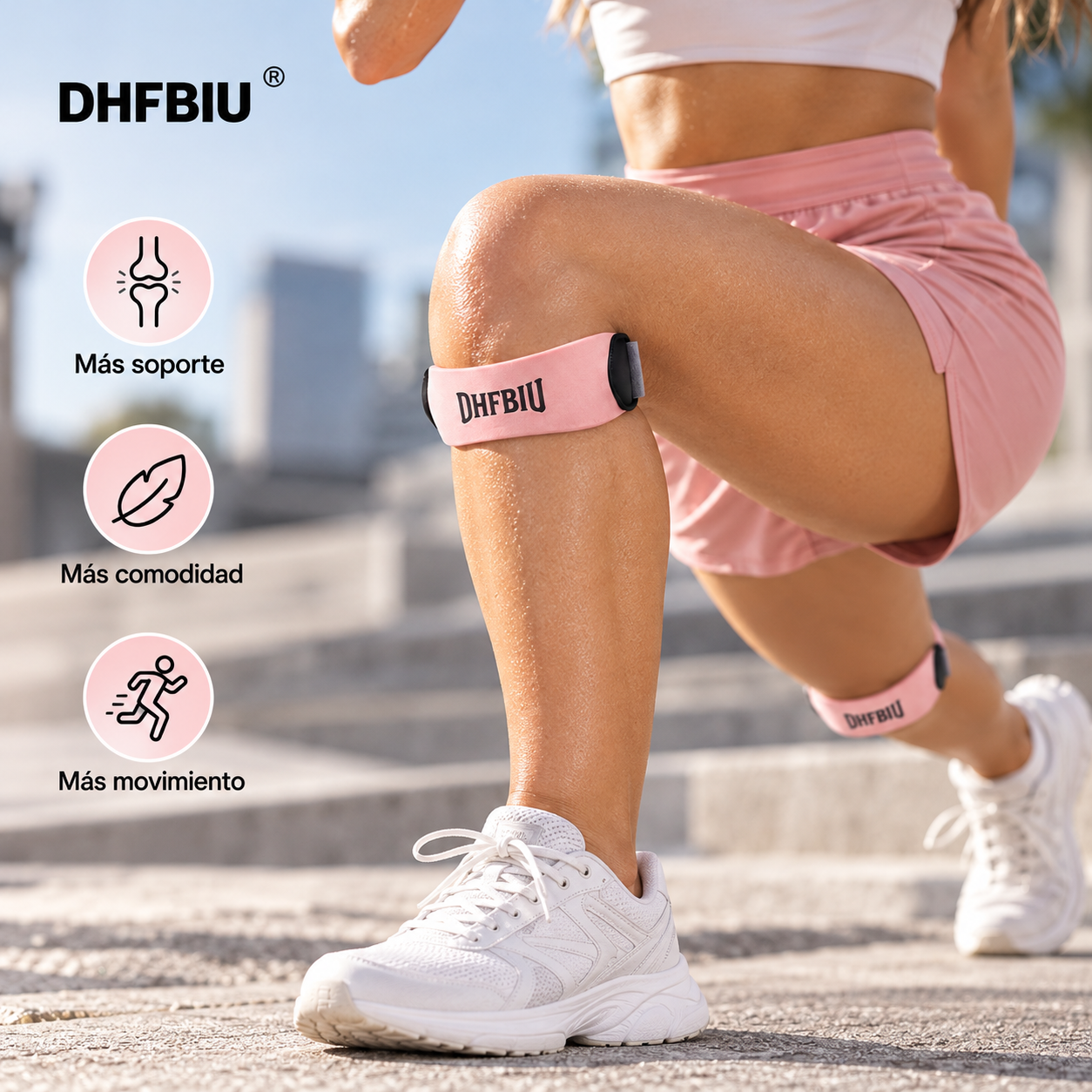 Rodillera Deportiva DHFBIU, Banda Rotuliana Ajustable con Almohadilla de Silicona, Soporte para Rodilla para Correr, Gimnasio y Entrenamiento, Rosa, 2 Piezas