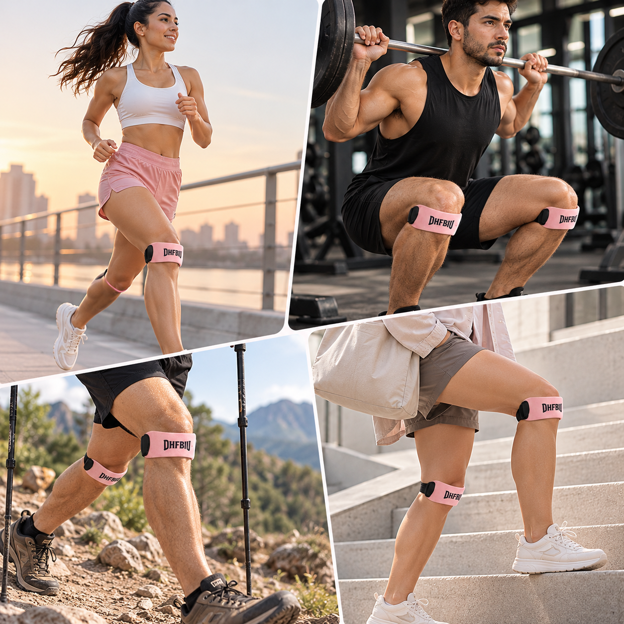 Rodillera Deportiva DHFBIU, Banda Rotuliana Ajustable con Almohadilla de Silicona, Soporte para Rodilla para Correr, Gimnasio y Entrenamiento, Rosa, 2 Piezas