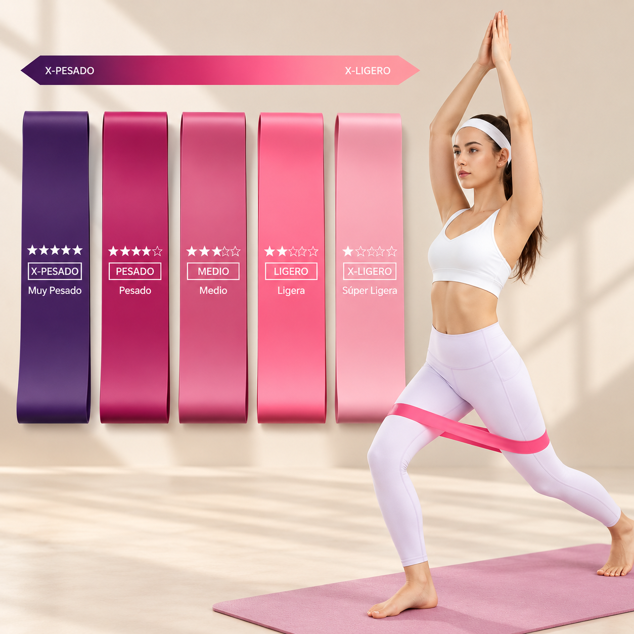 DHFBIU Bandas de Resistencia para Ejercicio, Set de 5 Niveles, Bandas Elásticas para Glúteos, Piernas, Yoga, Pilates, Fitness y Entrenamiento en Casa