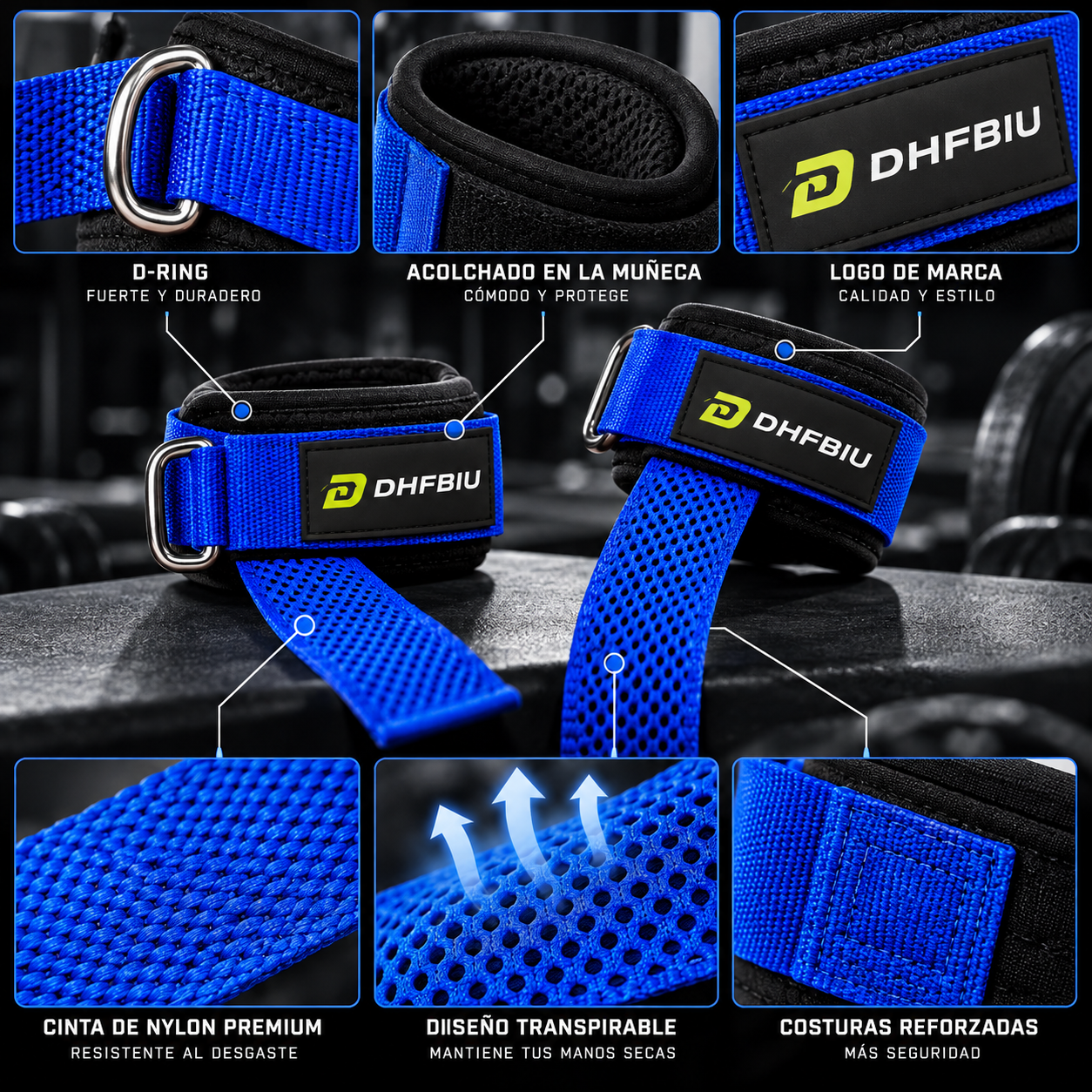 DHFBIU Straps para Gimnasio, 2 Correas de Levantamiento de Pesas con Anillo en D, Muñequeras Acolchadas Antideslizantes para Peso Muerto, Remo y Entrenamiento de Fuerza
