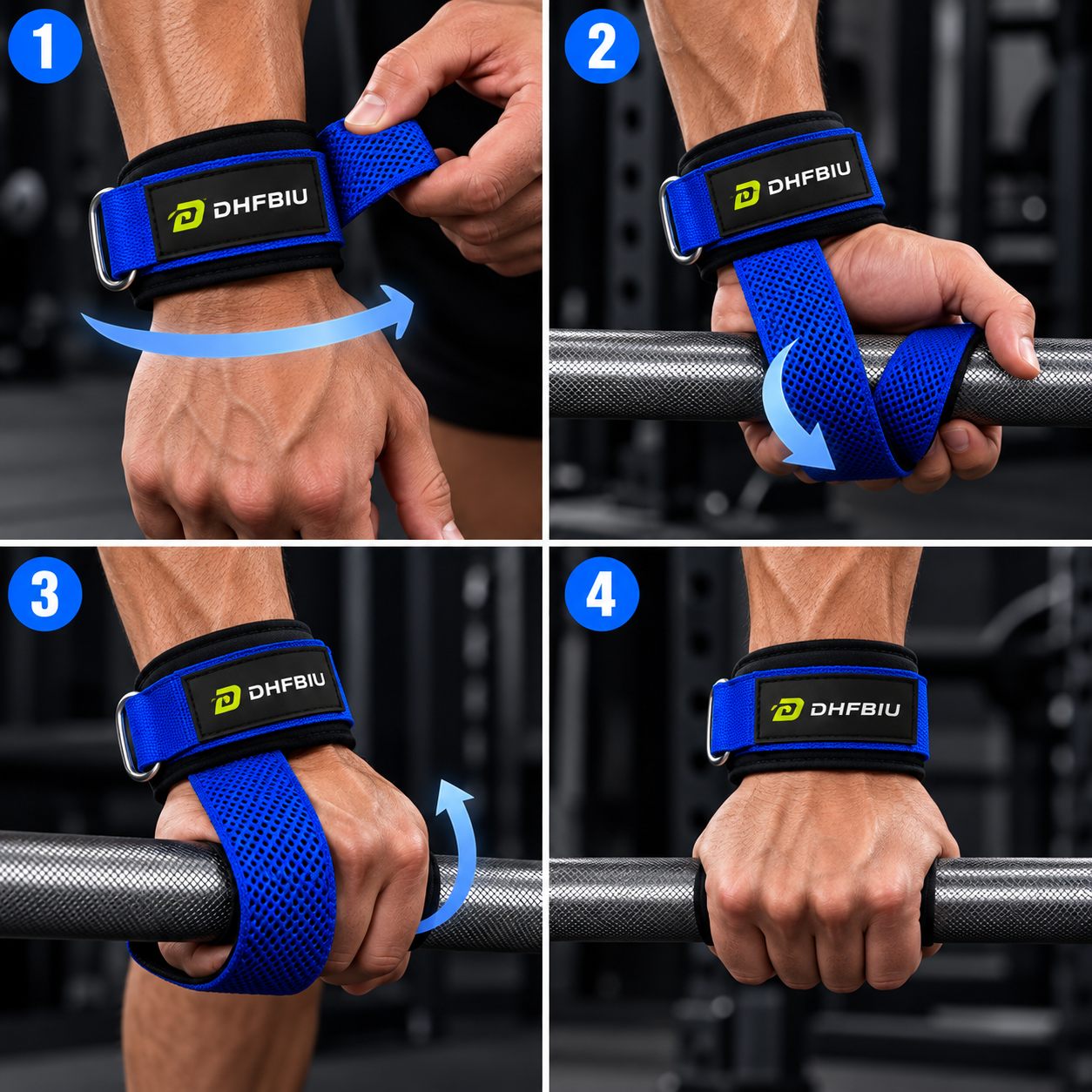 DHFBIU Straps para Gimnasio, 2 Correas de Levantamiento de Pesas con Anillo en D, Muñequeras Acolchadas Antideslizantes para Peso Muerto, Remo y Entrenamiento de Fuerza