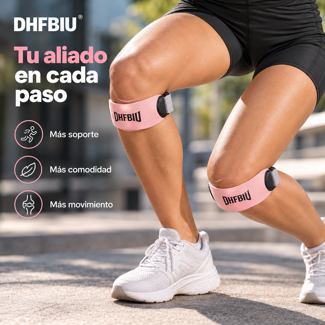 Rodillera Deportiva DHFBIU, Banda Rotuliana Ajustable con Almohadilla de Silicona, Soporte para Rodilla para Correr, Gimnasio y Entrenamiento, Rosa, 2 Piezas