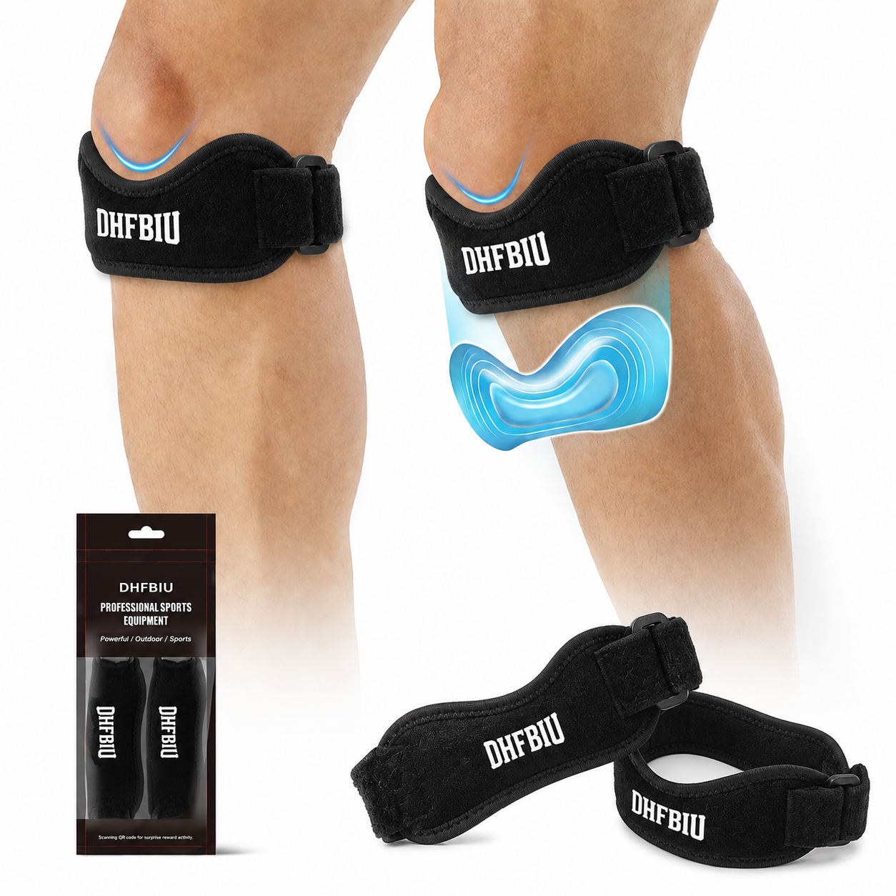 Rodillera Deportiva DHFBIU de Silicona con Acolchado Grueso, Banda Rotuliana Ajustable, Soporte para Rodilla para Correr, Gimnasio y Fitness, Negro, 2 Piezas
