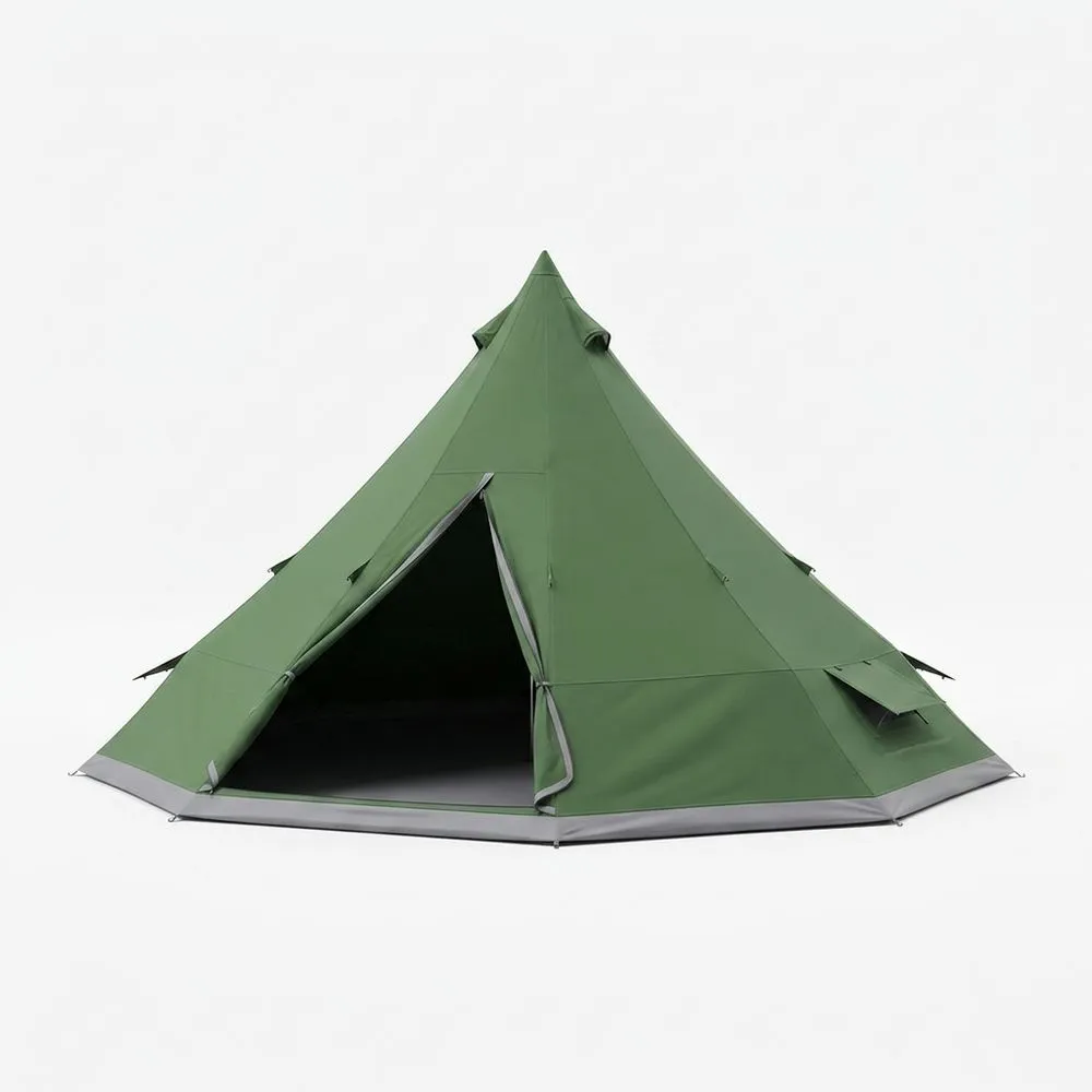 Tienda de campaña india de poliéster verde, con capacidad para 6 personas.