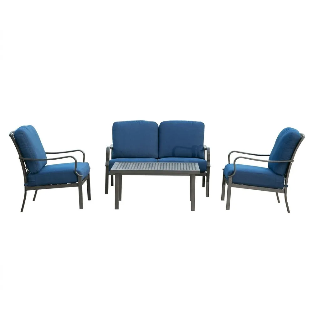 Conjunto de muebles de jardín de aluminio azul (cojines incluidos)