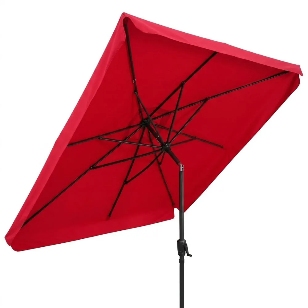Sombrilla de jardín roja de poliéster con ángulo de inclinación ajustable.