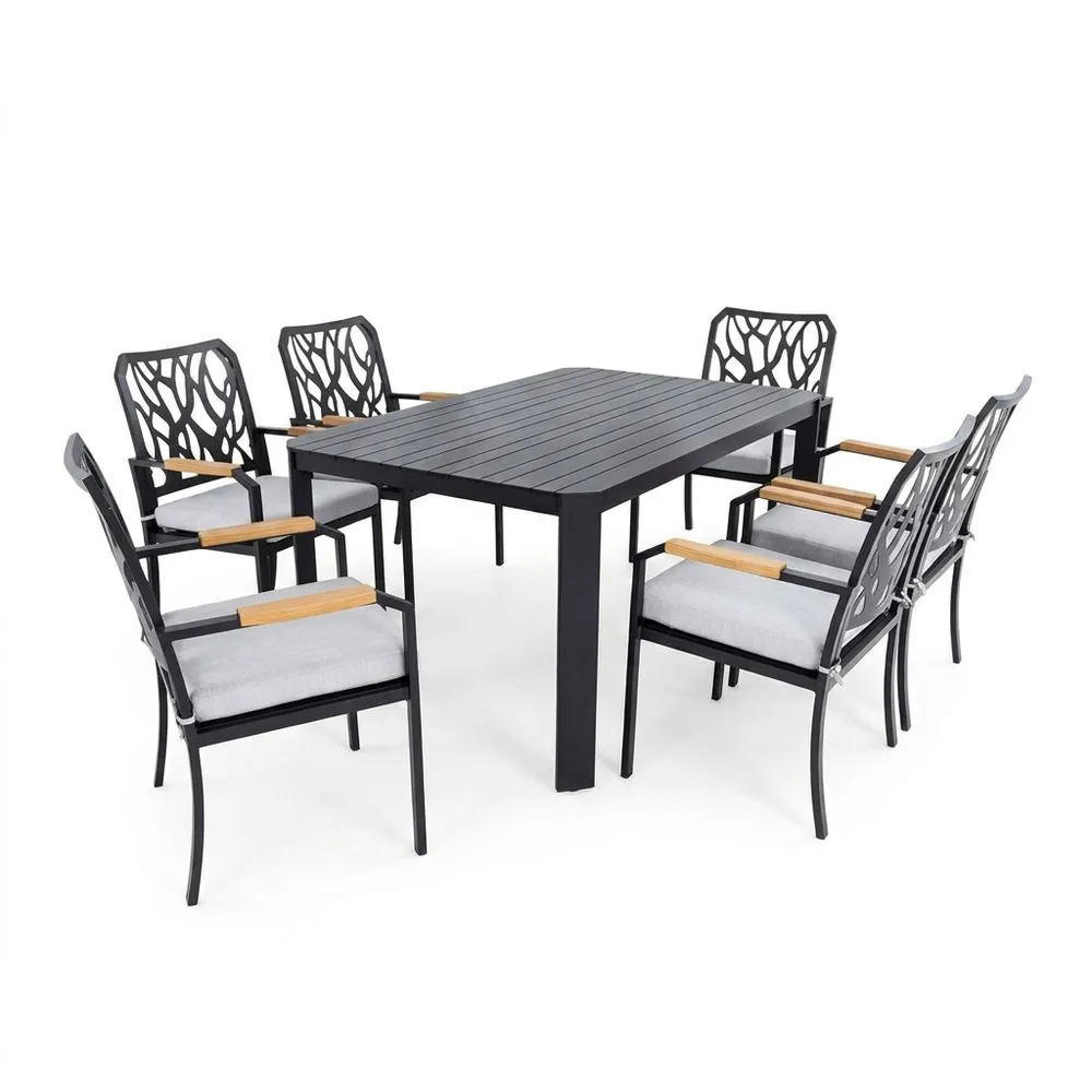 Conjunto de sillas de comedor de aluminio negro y teca