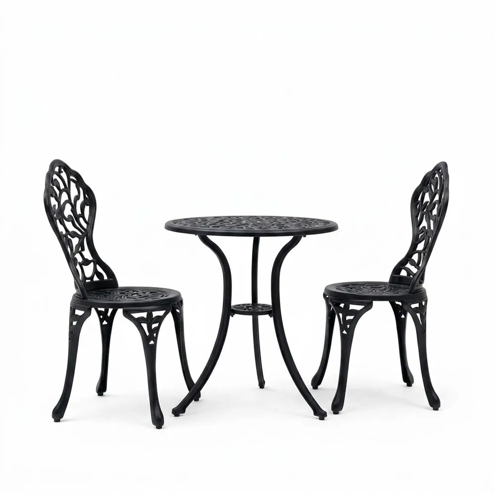 Conjunto de mesa y sillas de jardín de aluminio negro