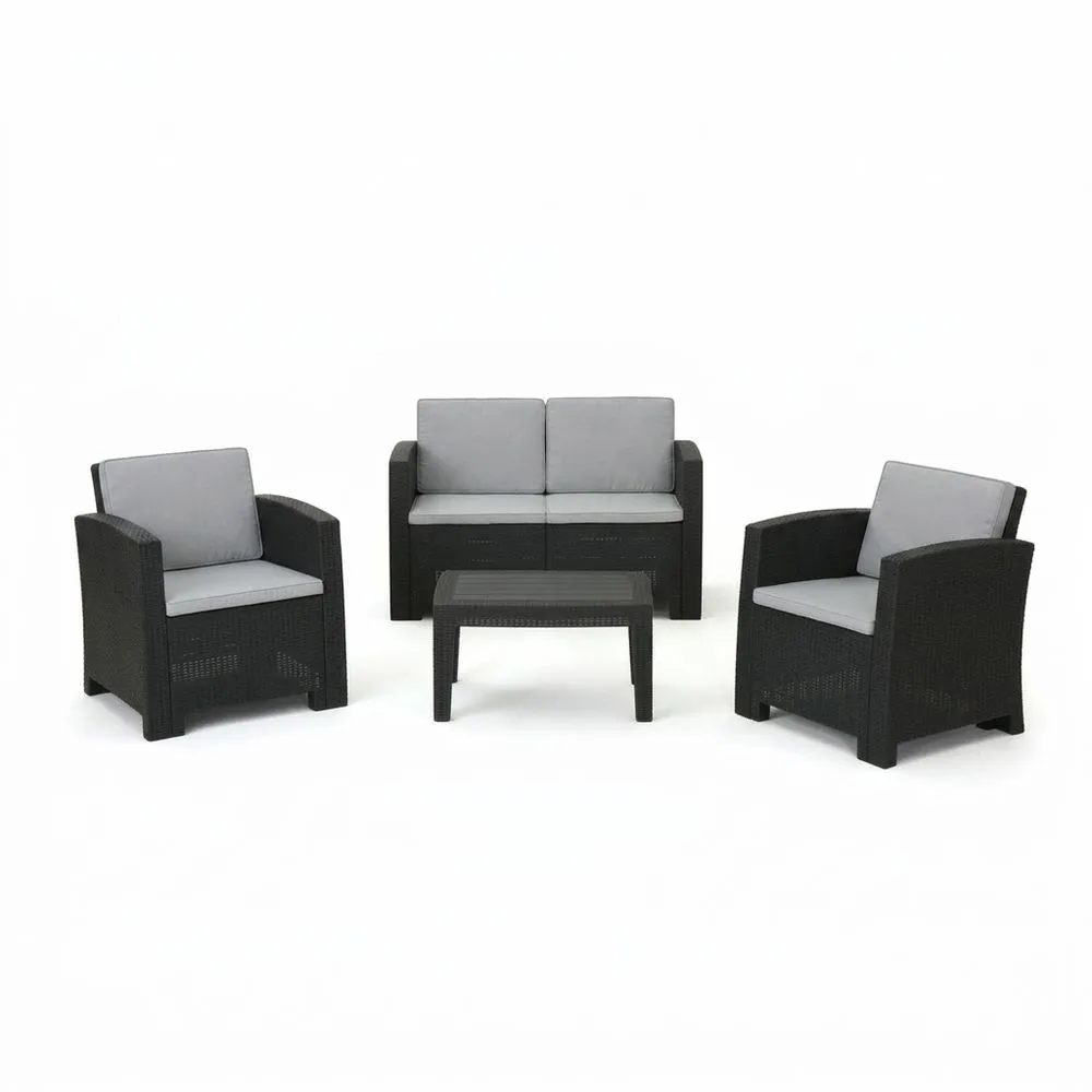 Conjunto de muebles de jardín de ratán de polietileno gris/negro