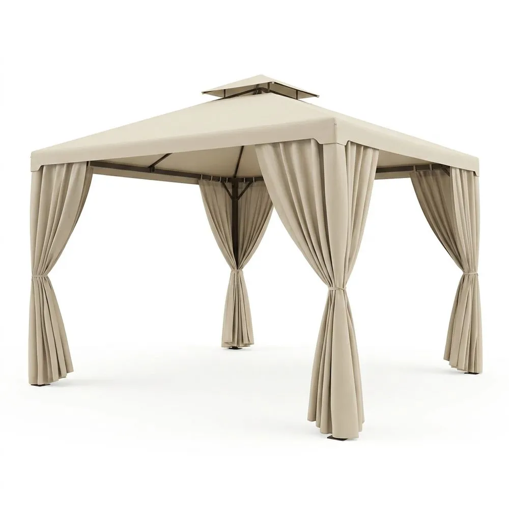 Cenador exterior con estructura de acero y techo de poliéster