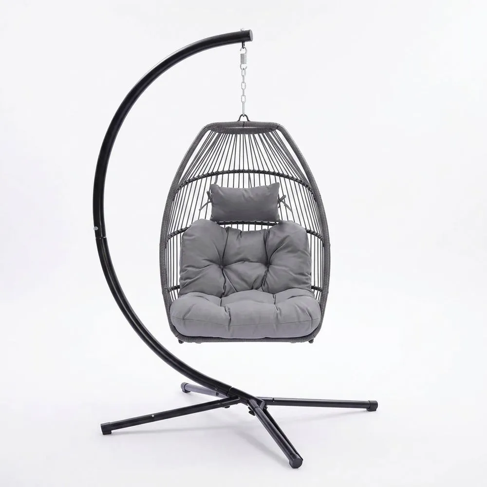 Silla colgante de acero con cojín de asiento gris