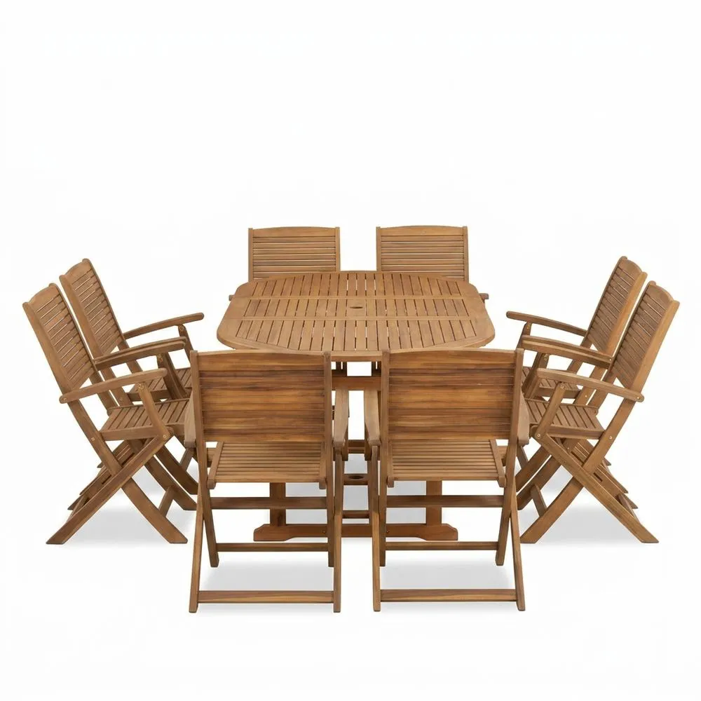 Juego de mesa y sillas de comedor de madera de acacia para 8 personas
